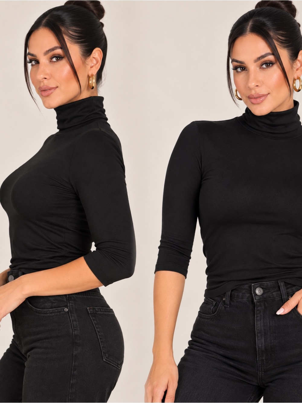 Heart & Hips Black Fitted Mock Neck Top